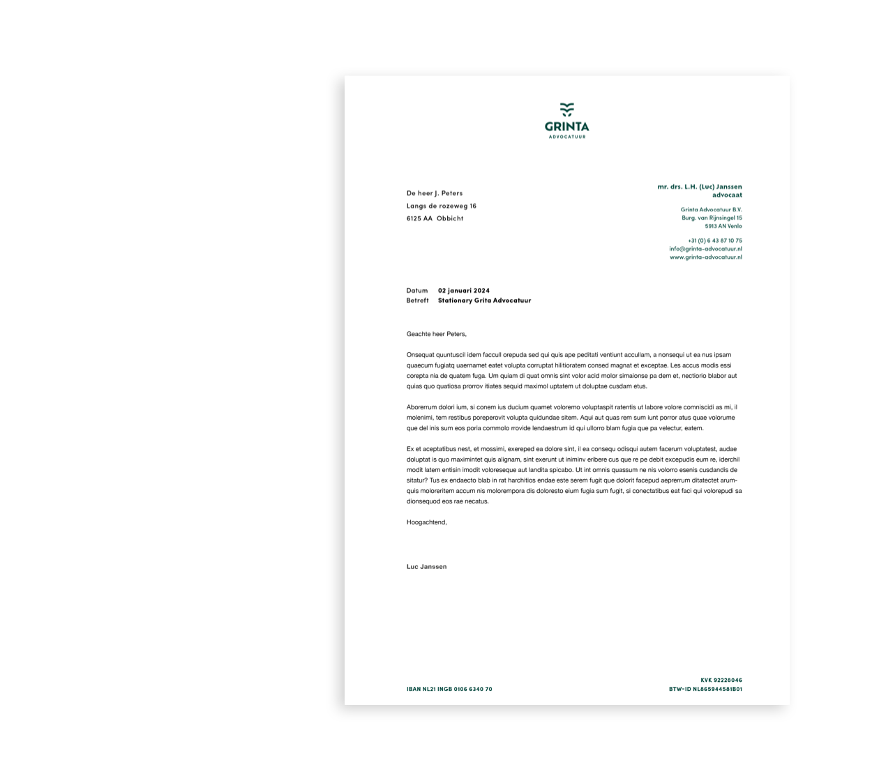 Grinta Advocatuur briefpapier