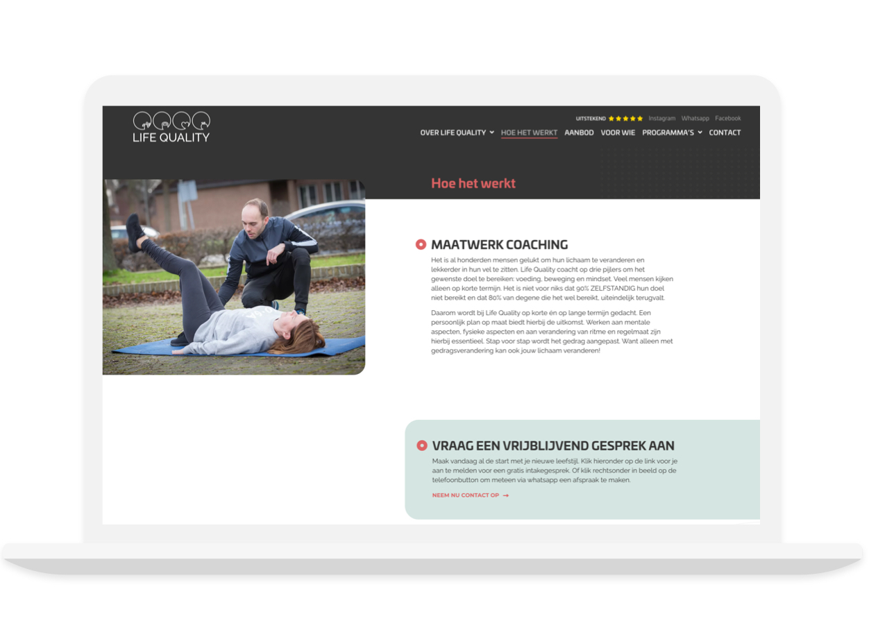 Detail pagina van webdesign voor Life Quality Obbicht: Responsive webdesign desktop